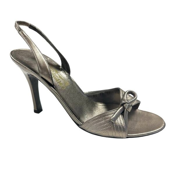 Salvatore Ferragamo Shoes - Salvatore Ferragamo Heels Womens 9 Bronze Slingback Open Toe Leather Pumps